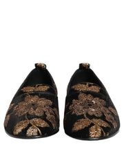 Dolce & Gabbana Black Floral Jacquard Dress Loafers Shoes