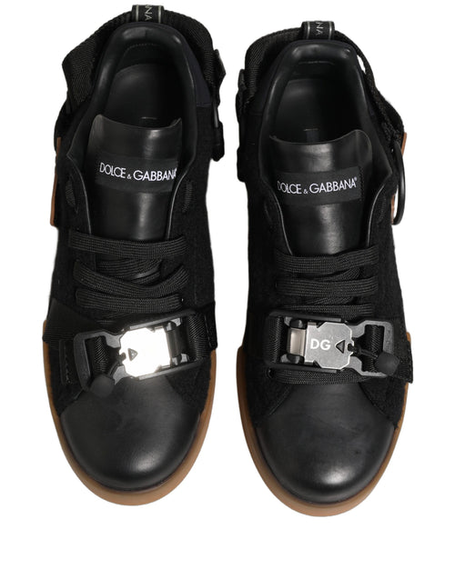 Dolce & Gabbana Black Leather Low Trainers Men Sneakers Shoes