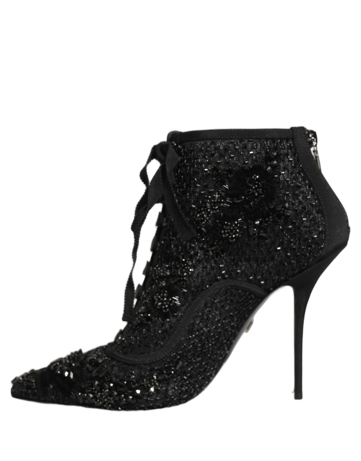 Dolce & Gabbana Black Embellished Mesh Ankle Boots Shoes