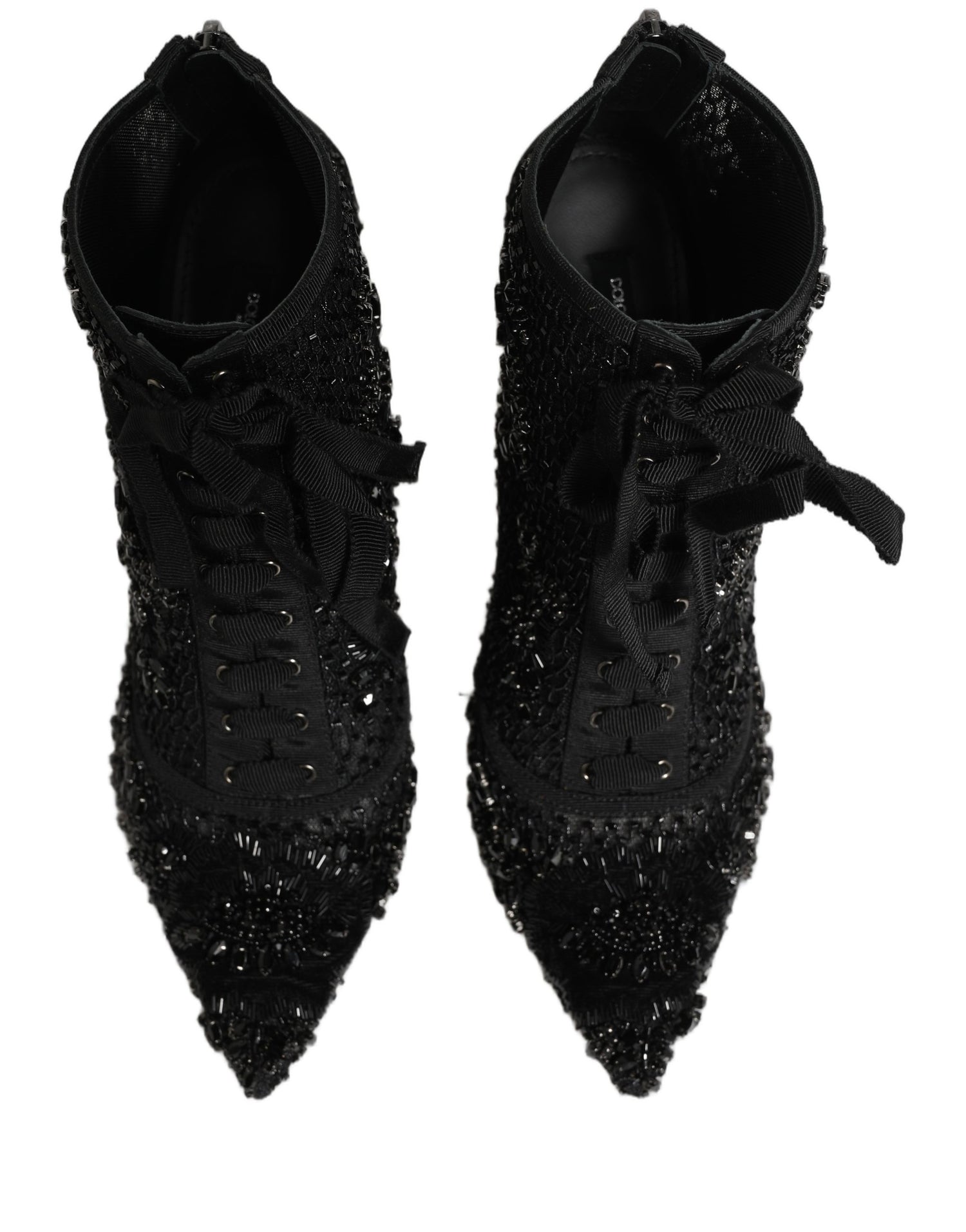 Dolce & Gabbana Black Embellished Mesh Ankle Boots Shoes