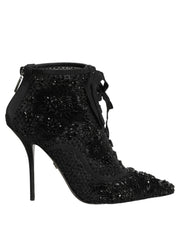 Dolce & Gabbana Black Embellished Mesh Ankle Boots Shoes
