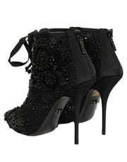 Dolce & Gabbana Black Embellished Mesh Ankle Boots Shoes