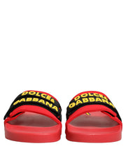 Dolce & Gabbana Red Neoprene Slides Flats Beachwear Shoes