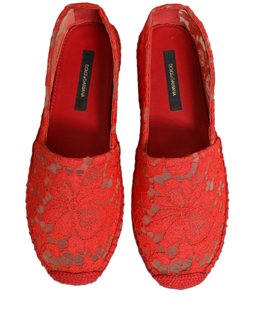 Dolce & Gabbana Red Taormina Lace Espadrille Flats Shoes