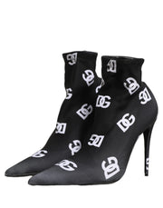 Dolce & Gabbana Black Logo Stretch Heels Ankle Boots Shoes