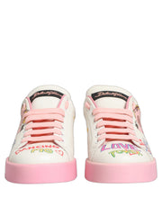 Dolce & Gabbana White Pink Portofino Royal Pig Sneakers Shoes