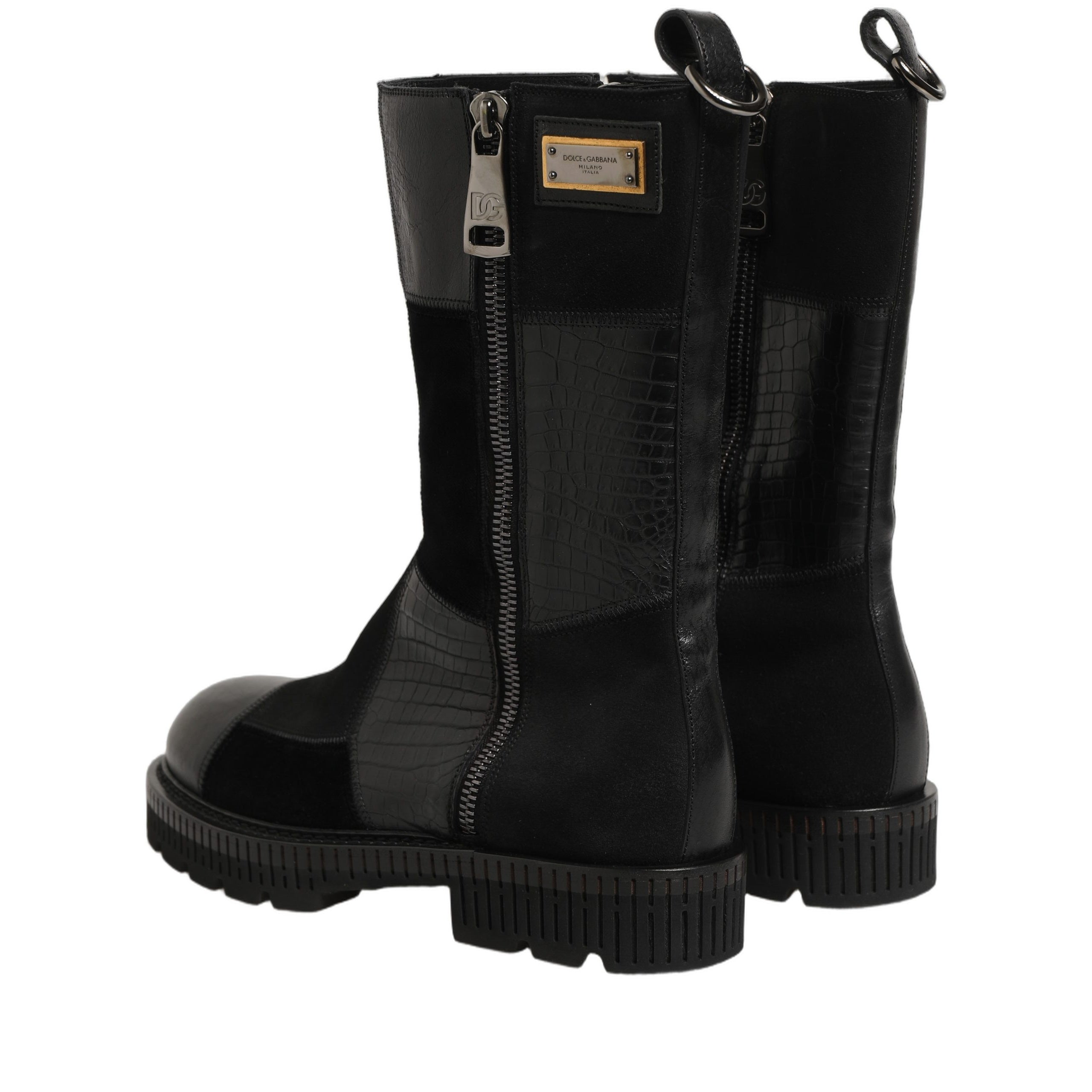 Dolce & Gabbana Black Patchwork Leather Mid-Calf Boots
