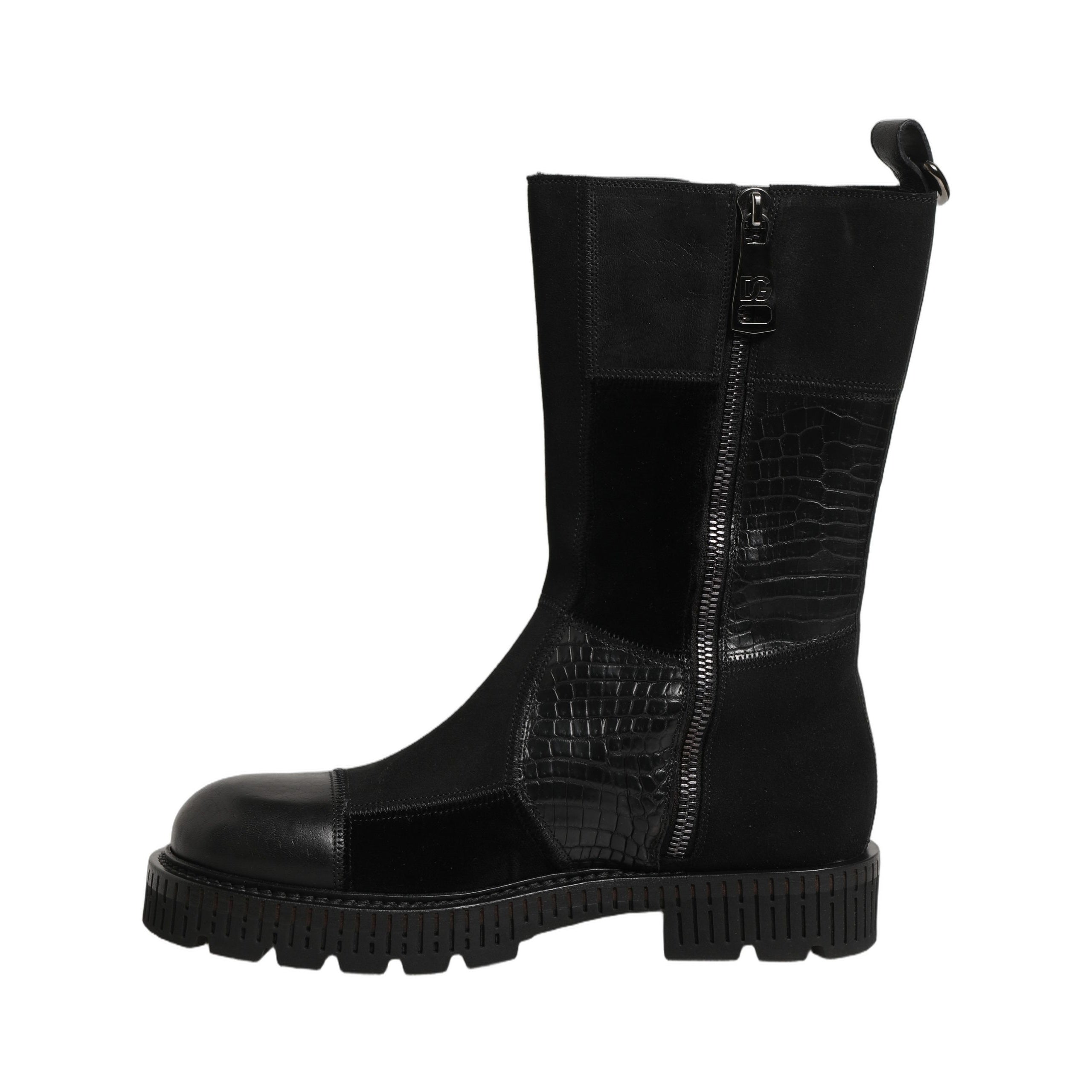 Dolce & Gabbana Black Patchwork Leather Mid-Calf Boots