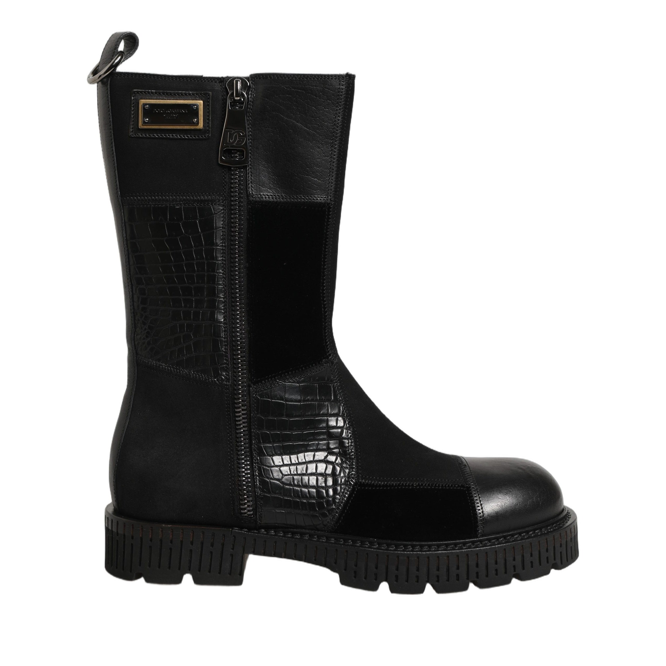 Dolce & Gabbana Black Patchwork Leather Mid-Calf Boots