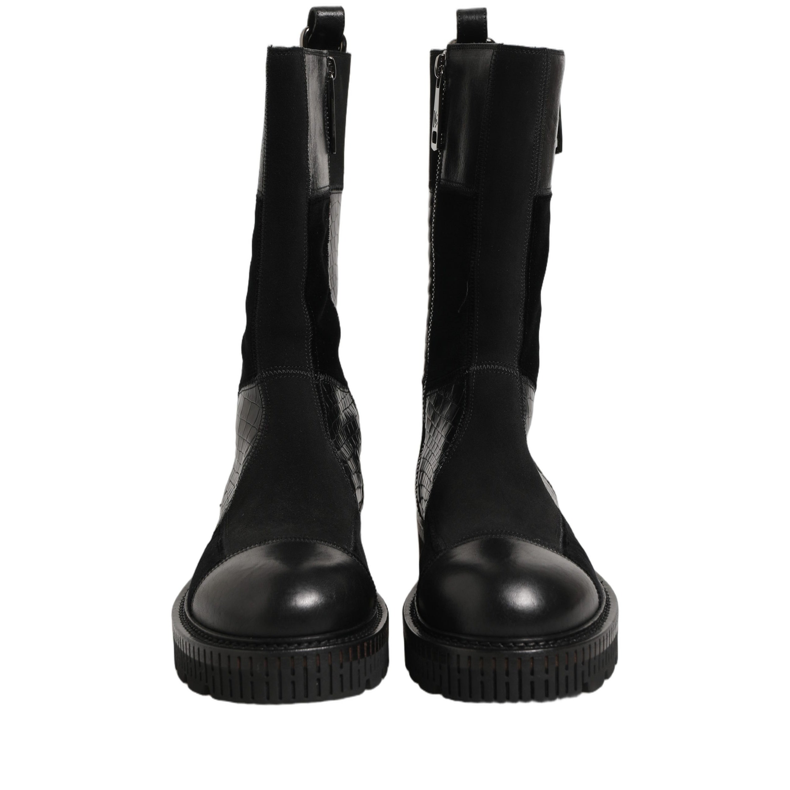 Dolce & Gabbana Black Patchwork Leather Mid-Calf Boots