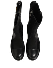 Dolce & Gabbana Black Patchwork Leather Mid Calf Boots Shoes