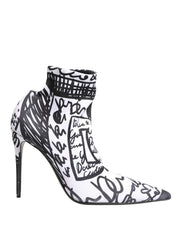 Dolce & Gabbana White Graffiti Stretch Ankle Boots Shoes