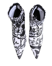 Dolce & Gabbana White Graffiti Stretch Ankle Boots Shoes
