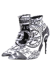 Dolce & Gabbana White Graffiti Stretch Ankle Boots Shoes