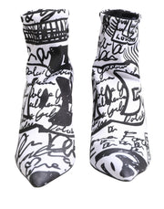 Dolce & Gabbana White Graffiti Stretch Ankle Boots Shoes