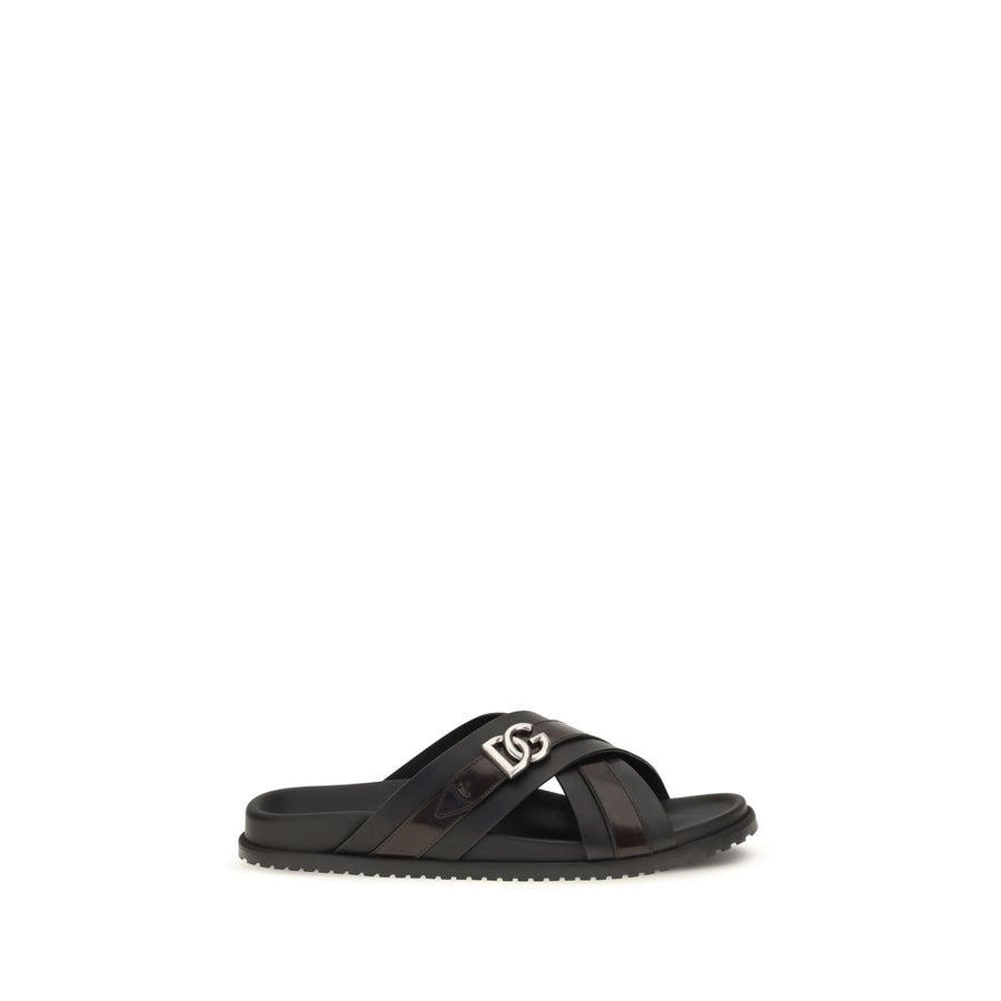 Dolce & Gabbana Black Calf Leather Bos Taurus Sandals