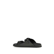 Dolce & Gabbana Black Calf Leather Bos Taurus Flat Sandals