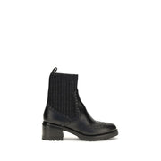 Santoni Black Calf Leather Bos Taurus Ankle Boots