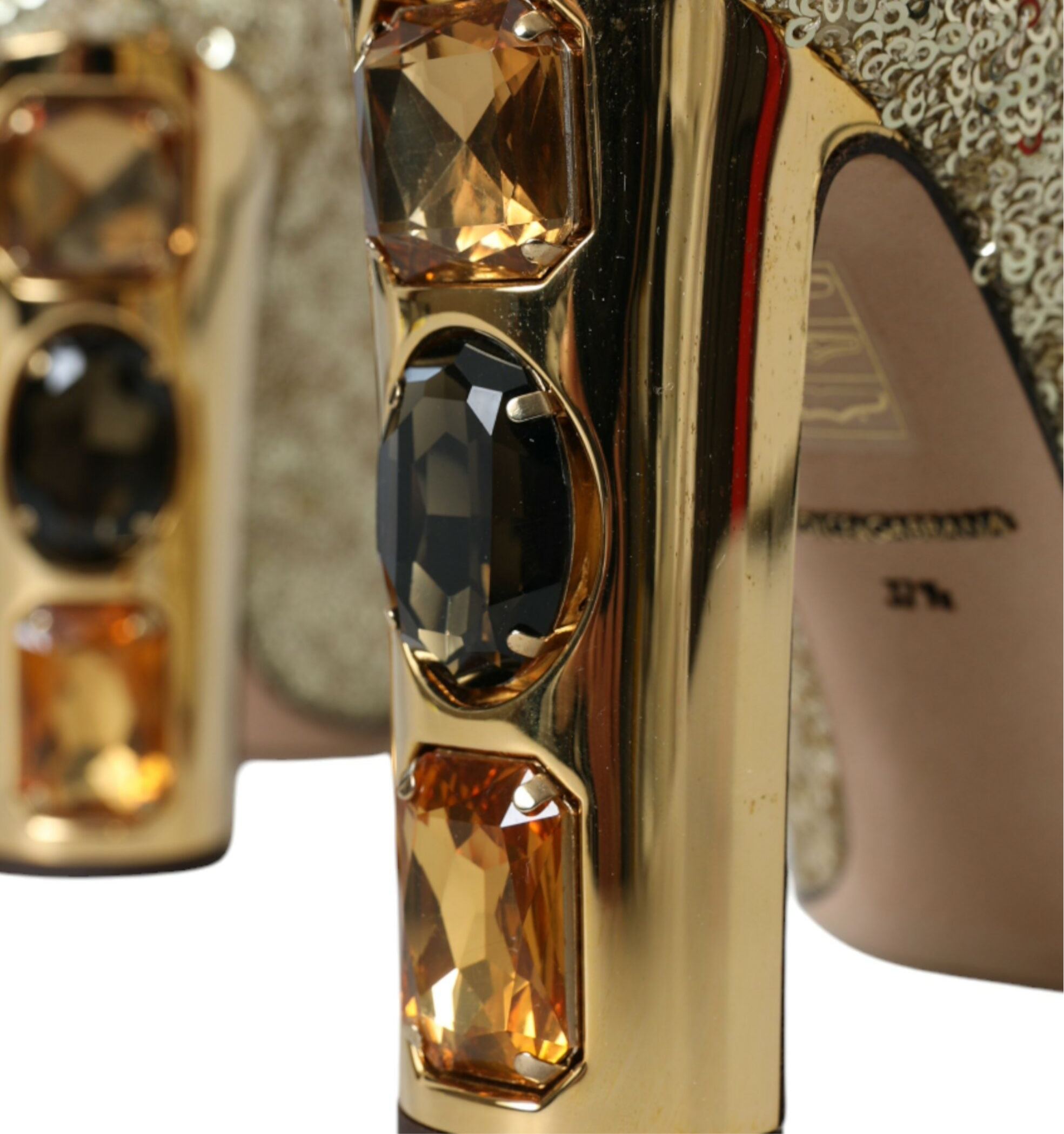 Dolce & Gabbana Gold Sequin Crystal Heels