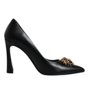 Versace Black Leather Logo Plaque High Heels Pumps Shoes