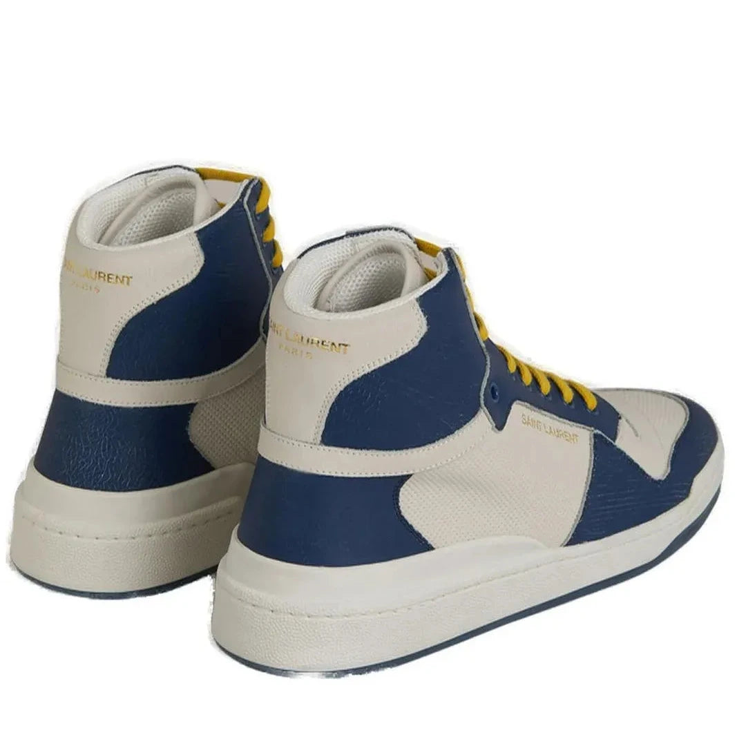 Saint Laurent Blue Calf Leather Mid Top Sneakers