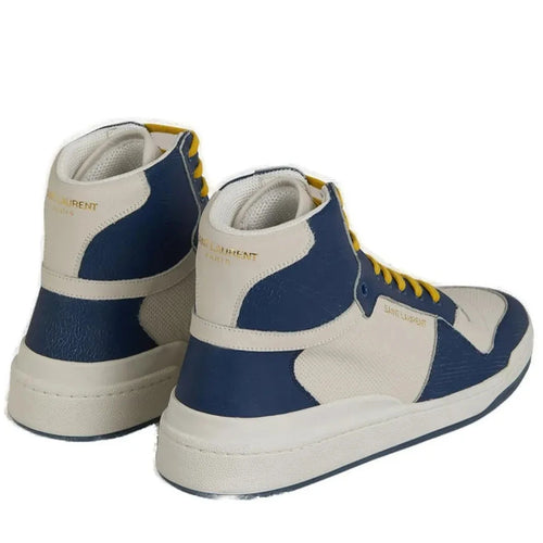 Saint Laurent Blue Calf Leather Mid Top Sneakers