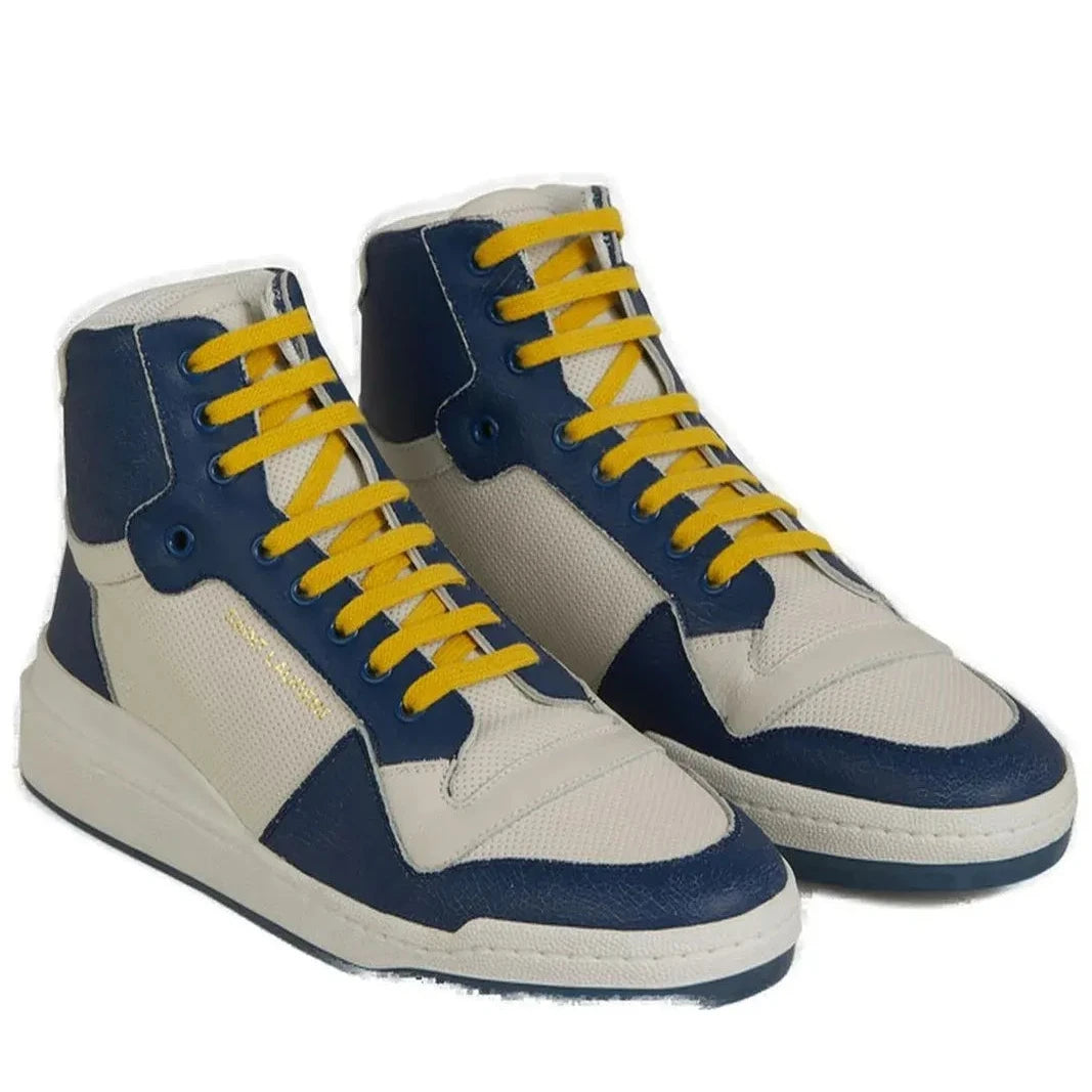 Saint Laurent Blue Calf Leather Mid Top Sneakers