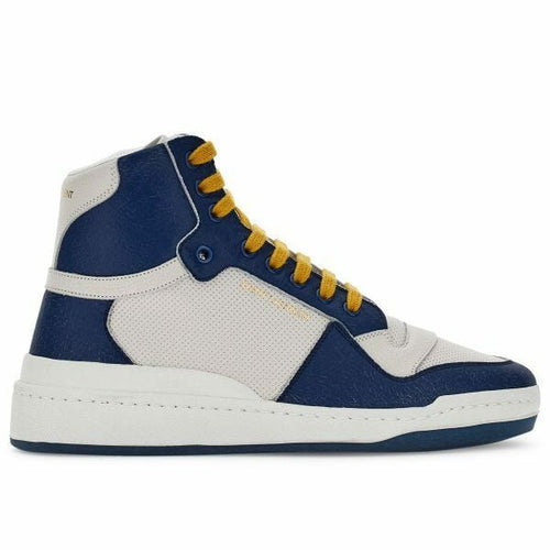 Saint Laurent Blue Calf Leather Mid Top Sneakers