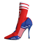 Dolce & Gabbana Red Blue Stretch Sock Style Ankle Boots Logo Shoes