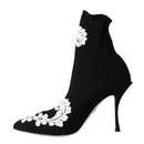 Dolce & Gabbana Black White Embroidery Slip On Boots Shoes