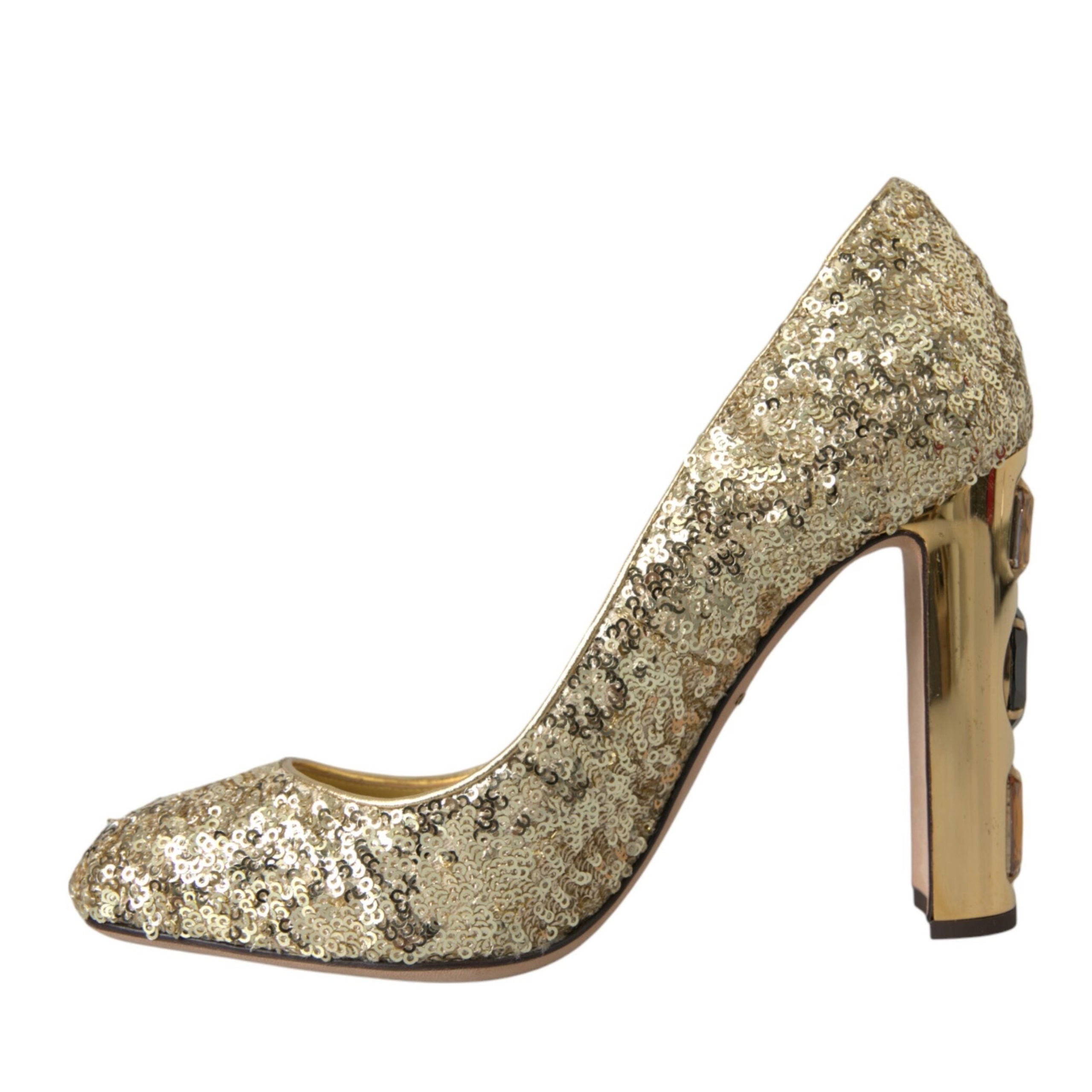 Dolce & Gabbana Gold Sequin Crystal Heels