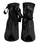 Dolce & Gabbana Black Stiletto Heels Lace Up Boots Shoes