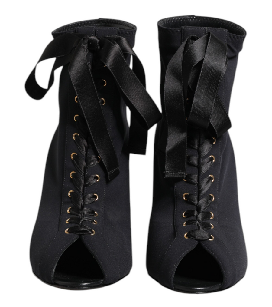 Dolce & Gabbana Black Stiletto Lace-Up Ankle Boots