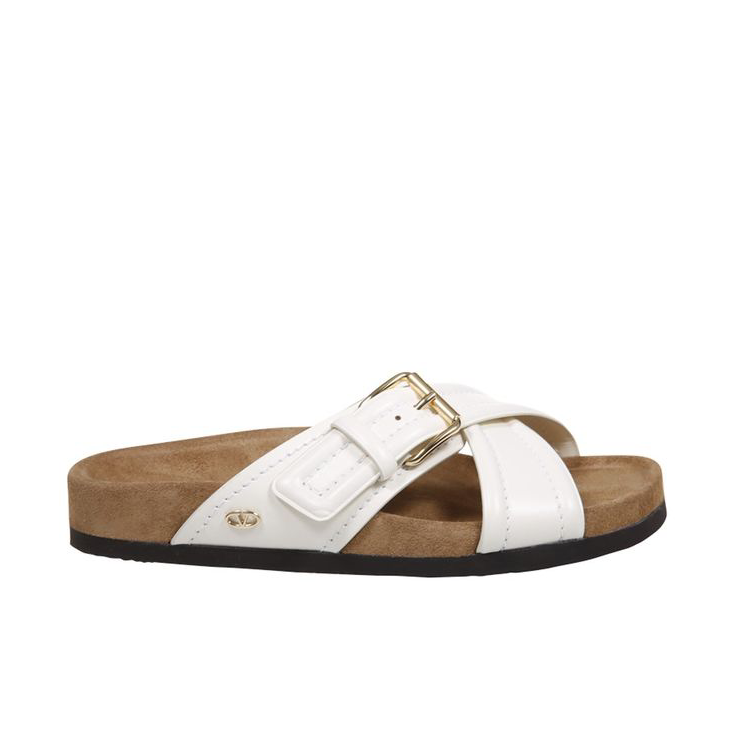 Valentino Garavani White Leather Slide Sandals