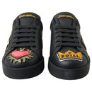 Dolce & Gabbana Elegant Portofino Leather Sneakers - Black Multicolor