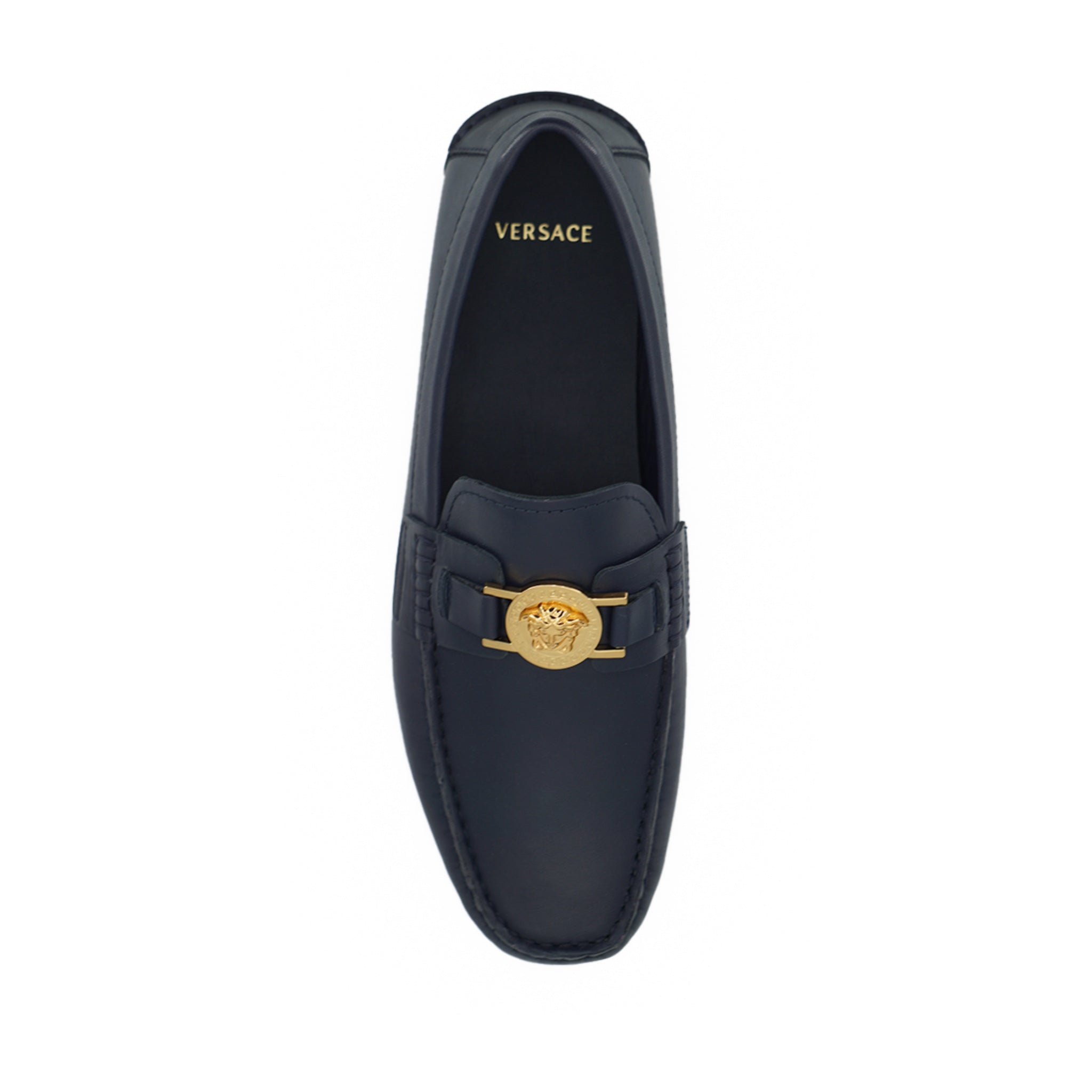 Versace Elegant Navy Blue Calf Leather Loafers