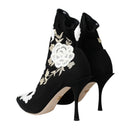 Dolce & Gabbana Black White Embroidery Slip On Boots Shoes