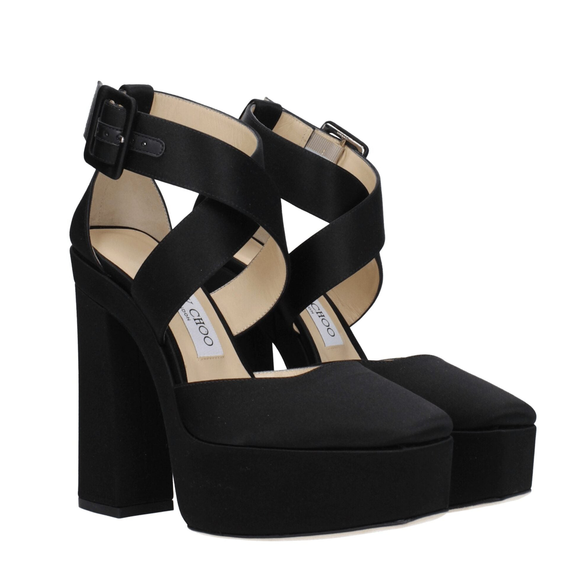 Jimmy Choo Black Satin Platform Sandal