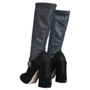 Dolce & Gabbana Black Crystal Mary Janes Booties Shoes