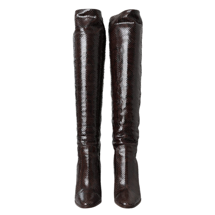 Dolce & Gabbana Brown Python Leather Knee-High Boots