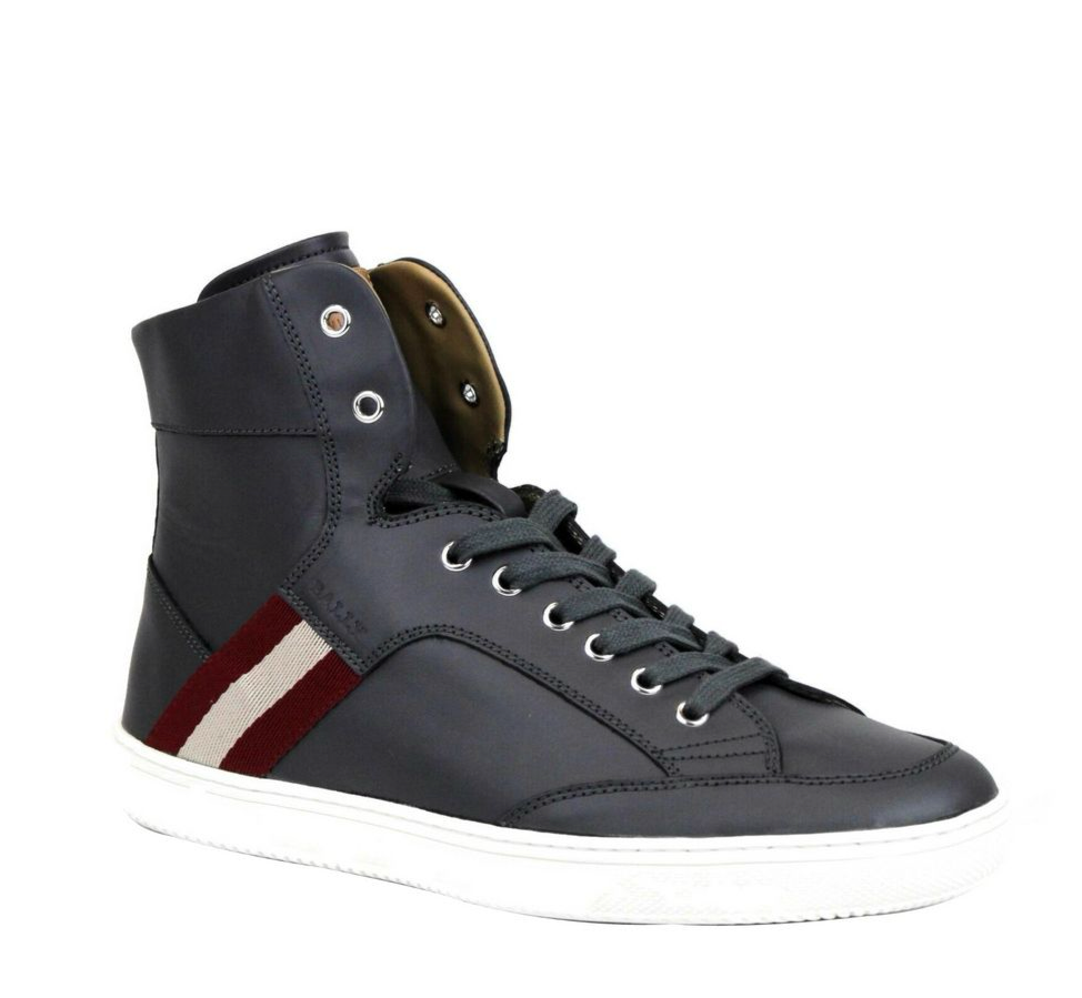 Bally Dark Grey Leather High Top Sneakers