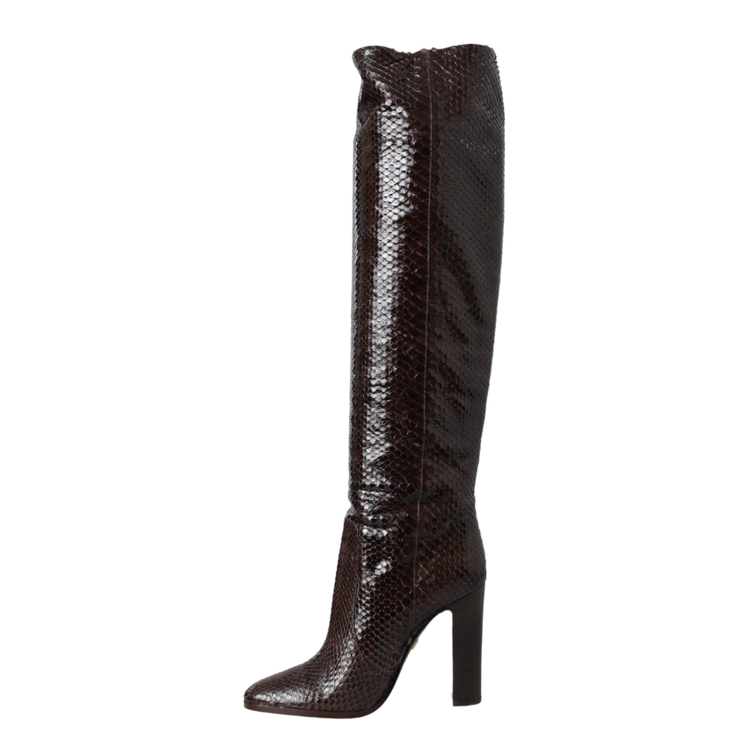 Dolce & Gabbana Brown Exotic Leather Knee High Boots