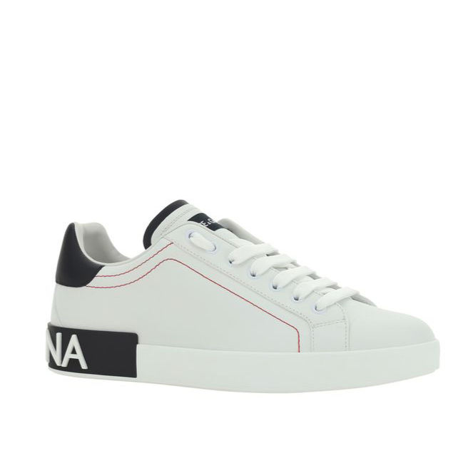 Dolce & Gabbana White Men’s Sneakers with Black Detailing & Red Stitching