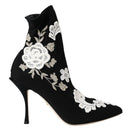 Dolce & Gabbana Black White Embroidery Slip On Boots Shoes