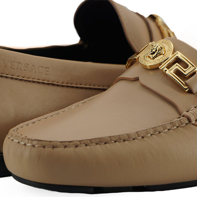 Versace Medusa Gold-Tone Leather Loafers