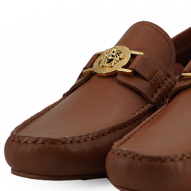 Versace Medusa-Embossed Brown Leather Loafers