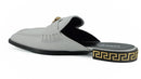 Versace Elegant Gray Leather Flat Slides