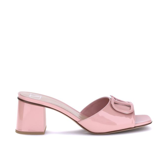 Valentino Garavani Vlogo Pink Patent slide Sandals