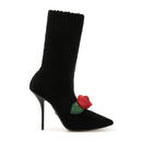 Dolce & Gabbana Black Stiletto Booties with Rose Detail