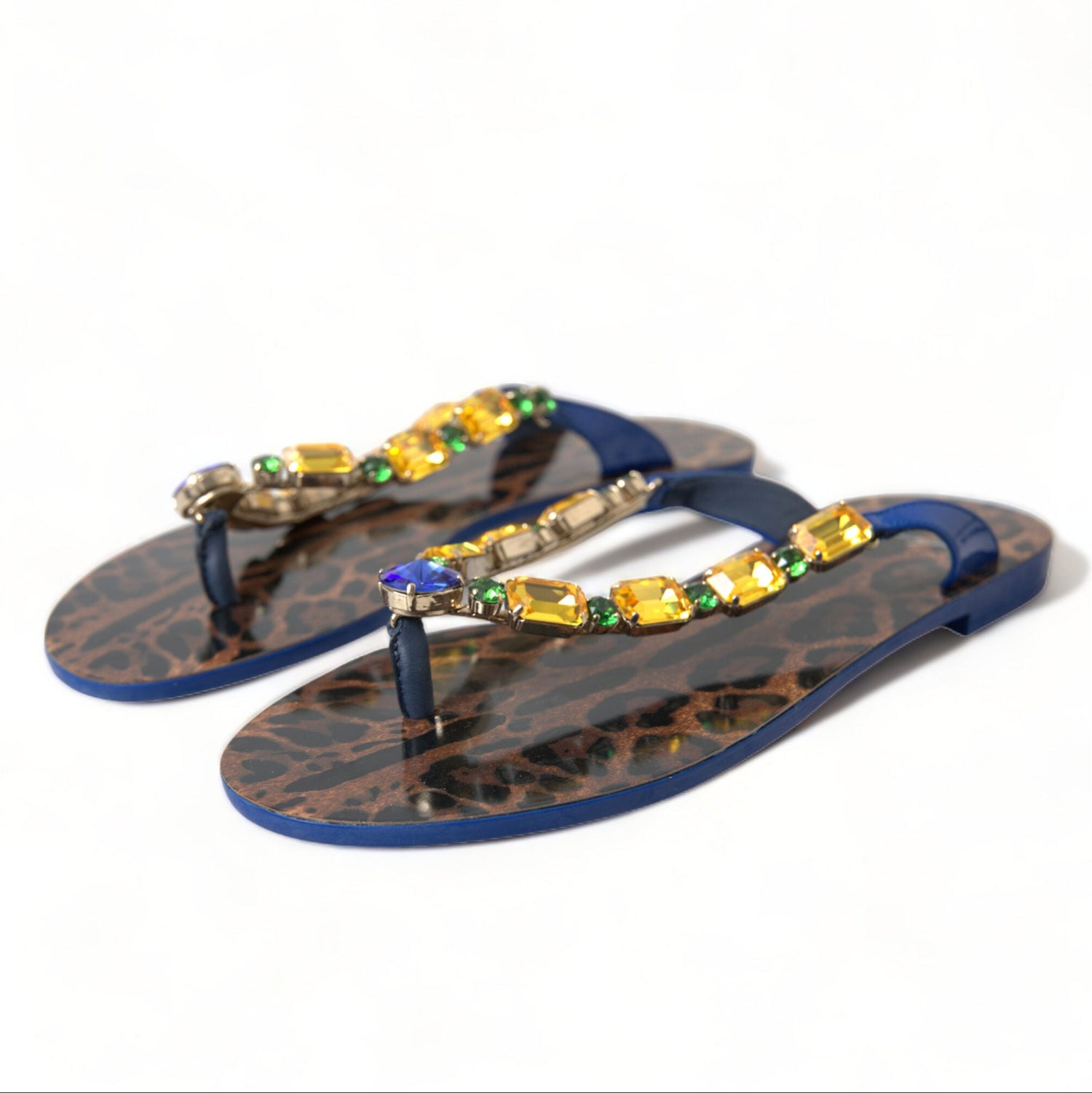 Dolce & Gabbana Blue Crystals Flats Sandals Beachwear Shoes